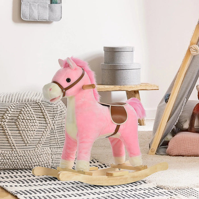 Kids Ride On Plush Rocking Horse with Sound Pink Green4Life