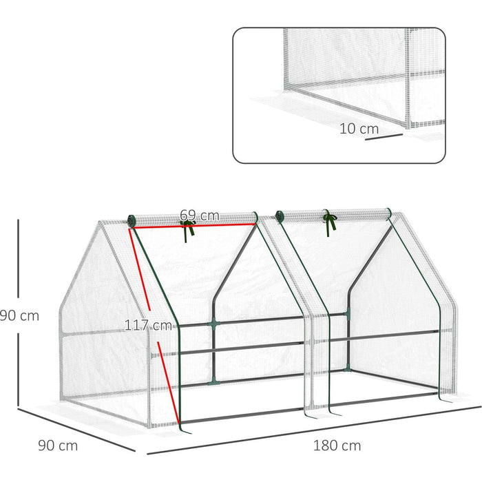 Outsunny 180L x 90W x 90Hcm Small Poly Tunnel Greenhouse with Steel Frame - White - Green4Life