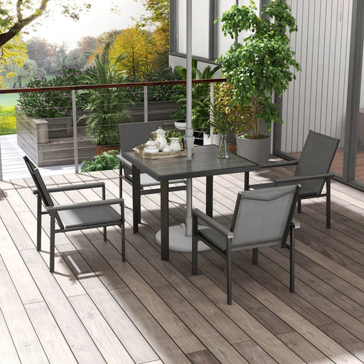 5-Piece Garden Dining Dining with Breathable Mesh Chairs and Glass Top Table - Grey - Outsunny - Green4Life