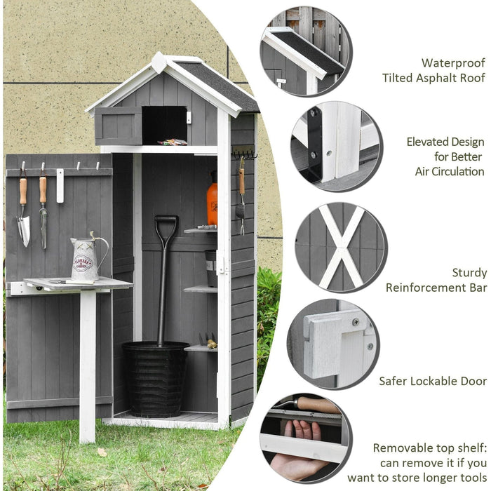 Outsunny Wooden Lockable Storage Shed with Workstation - Grey - Green4Life