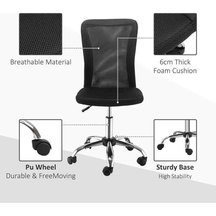 Vinsetto Ergonomic Mid Back Mesh Desk Chair, Armless & Height Adjustable with Swivel Wheels - Black - Green4Life