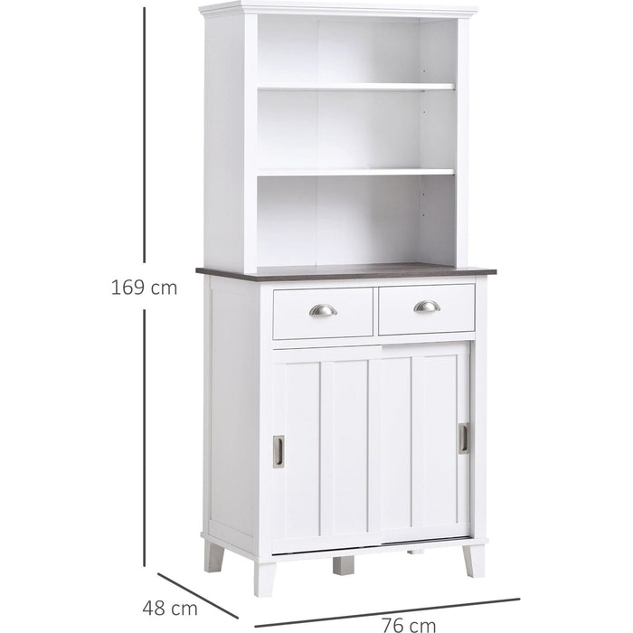 Freestanding Kitchen Cupboard with Sliding Doors and Open Shelves, Adjustable Shelving - White - Green4Life