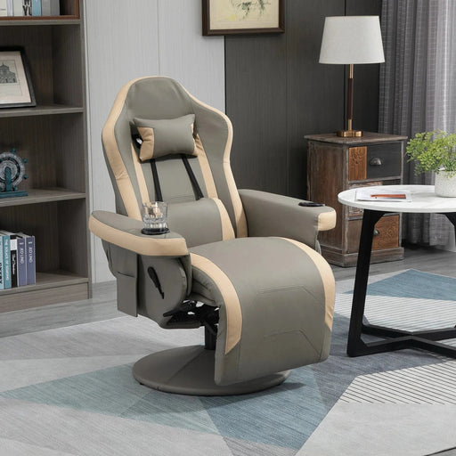 Manual Recliner Lounge Armchair with Footrest and PU Leather Upholstery - Grey - Green4Life