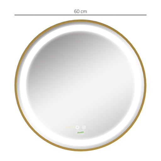 kleankin Round LED Bathroom Mirror, Dimmable with 3 Colours, Hardwired - Gold - Green4Life