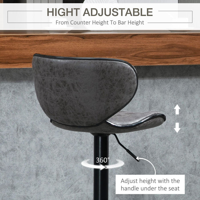 Set of 2 Adjustable Height Armless Bar Stools with Microfiber Cloth Upholstery - Dark Grey - Green4Life