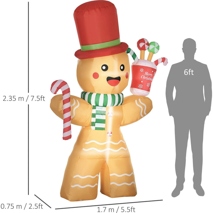 7.5FT Inflatable Gingerbread Man with Candy Cane and LED Lights - Green4Life