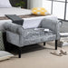 Ottoman Bench with Velvet Upholstery - Silver Tone & Grey - Green4Life