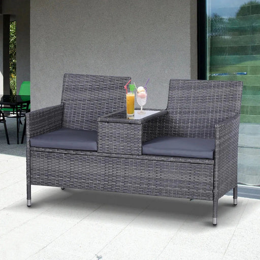 Elegant Grey Wicker Companion Seat with Cushions - Outsunny - Green4Life