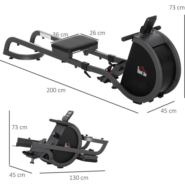 Foldable Rowing Machine with 16 Levels Adjustable Resistance, 2 Aluminium Slide Rails & Digital Monitor - Black - Green4Life