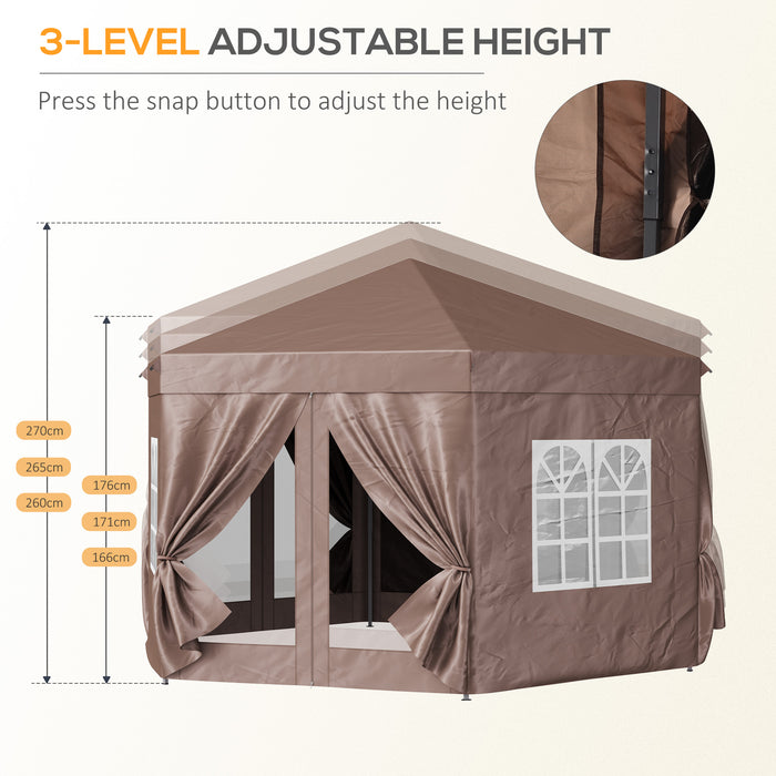 13 x 13 ft (4 x 4m) Hexagonal Garden Gazebo with Metal Frame - Brown - Outsunny