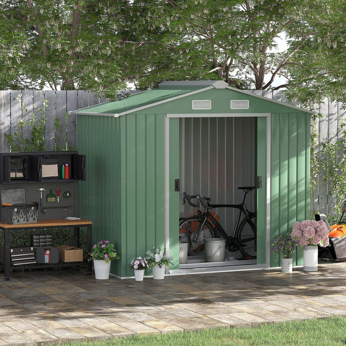 Outsunny 7 x 4 ft Lockable Metal Garden Shed with Air Vents - Light Green - Green4Life