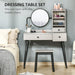 Dressing Table Set with Mirror, Stool, Drawers & Open Shelves - Grey - Green4Life