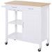 Kitchen Storage Trolley Cupboard with Pine Wood Worktop, Shelves, Drawers & Towel Rail - White - Green4Life