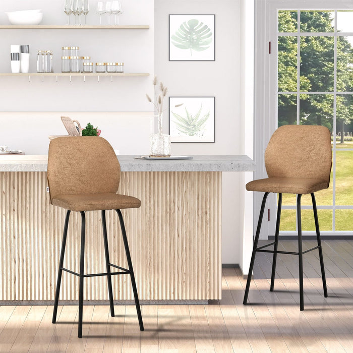 Set of 2 Linen-Touch Upholstered Bar Chairs with Backs and Steel Legs - Light Brown - Green4Life