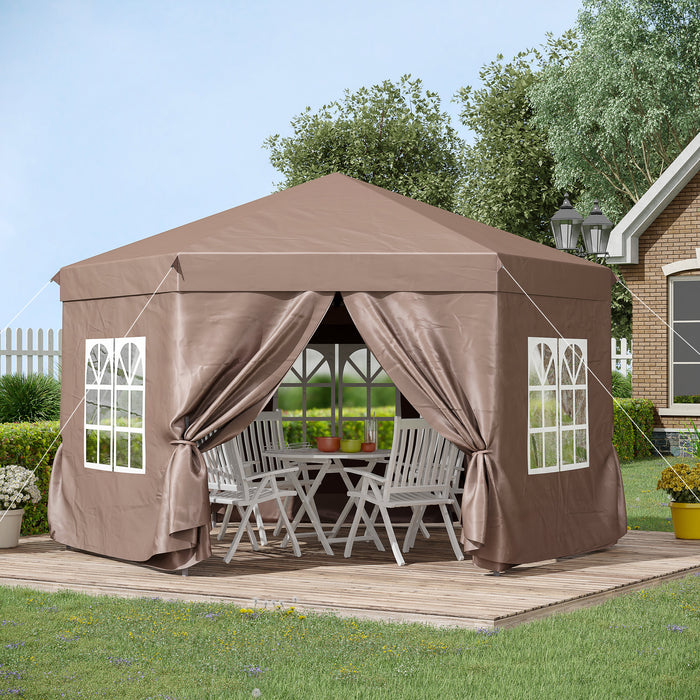 13 x 13 ft (4 x 4m) Hexagonal Garden Gazebo with Metal Frame - Brown - Outsunny