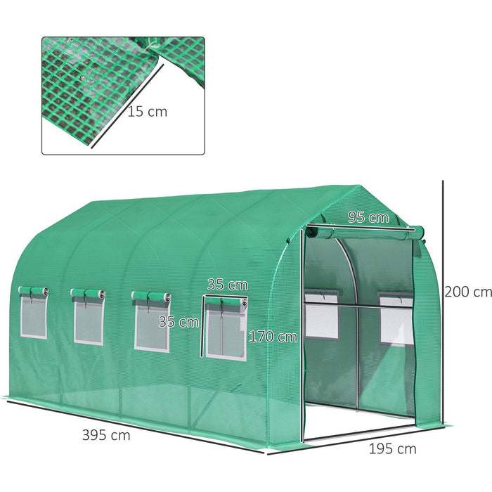 Outsunny 4 x 2M Polytunnel Galvanised Frame Greenhouse with Windows and Door - Green - Green4Life