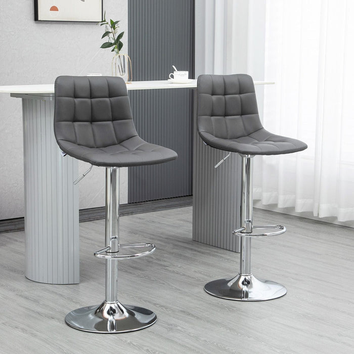 Set of 2 Modern Adjustable Swivel Barstools with Footrest - Grey - Green4Life