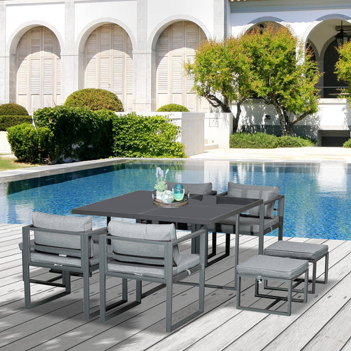 Patio Elegance Dining Set - 9-Piece Cushioned Chairs & Ottoman Set - Outsunny - Green4Life