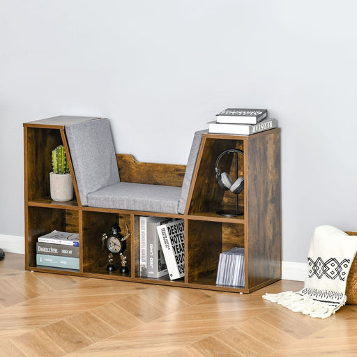 Shelving Unit with 6 Compartments and a Padded Seat - Rustic Brown - Green4Life