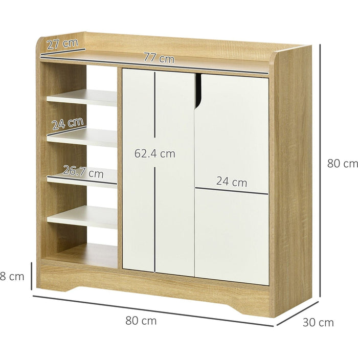 Shoe Storage with Double Doors and Open Shelves - Natural & White - Green4Life