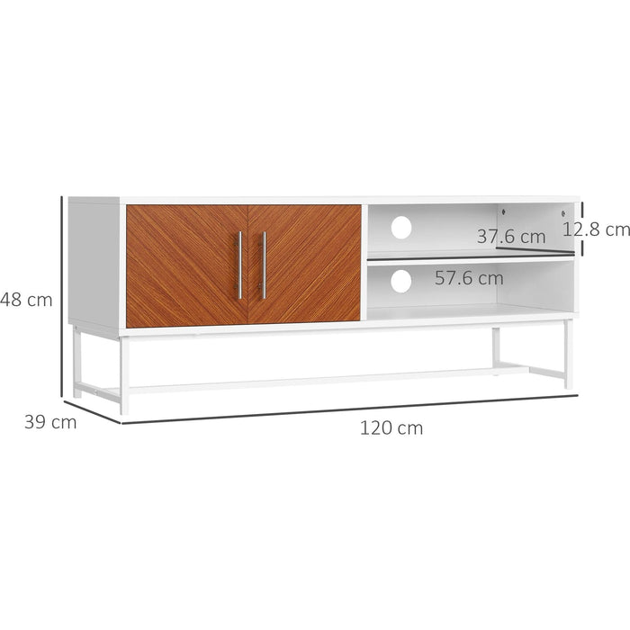 Longline TV Stand with Wood-Effect Doors - White & Brown - Green4Life