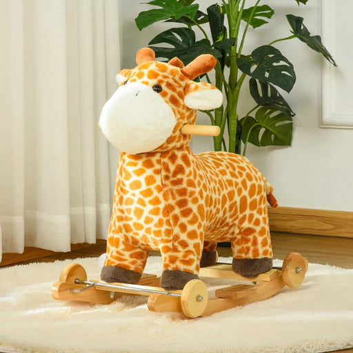 2-IN-1 Kids Plush Ride-On Rocking Giraffe with Sounds for Child 36-72 Months - Yellow - Green4Life