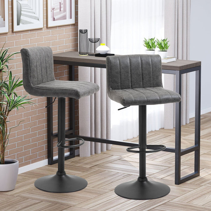 Set of 2 Swivel Counter Barstools with Adjustable Height & PU Leather Upholstery - Grey - Green4Life