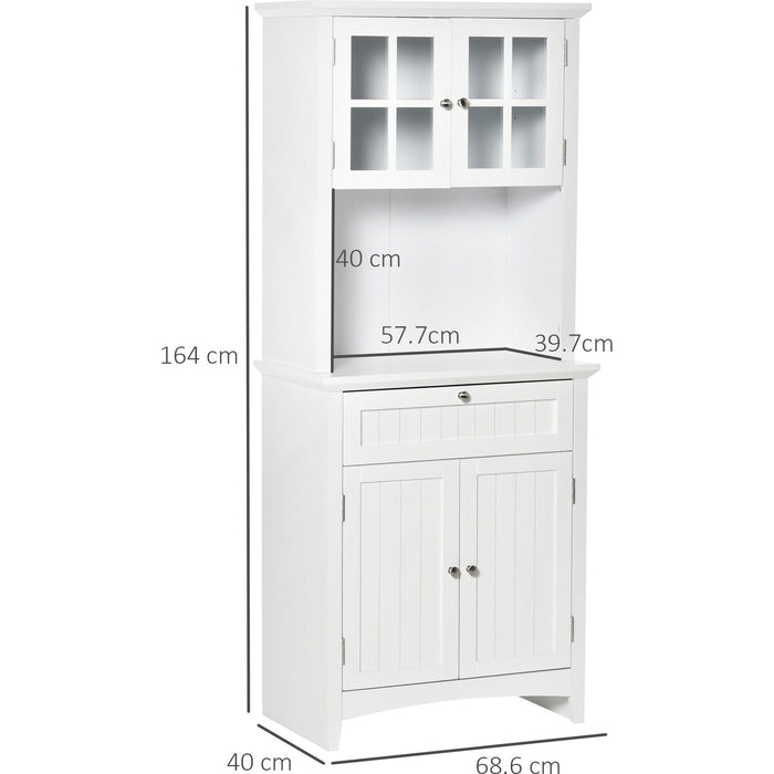 Kitchen Cupboard with Framed Glass Doors, Drawer & Open Compartment - White - Green4Life