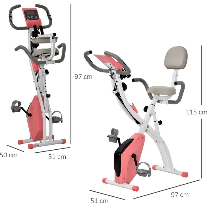 Foldable Magnetic Recumbent Exercise Bike with Resistance Bands - Pink - Green4Life