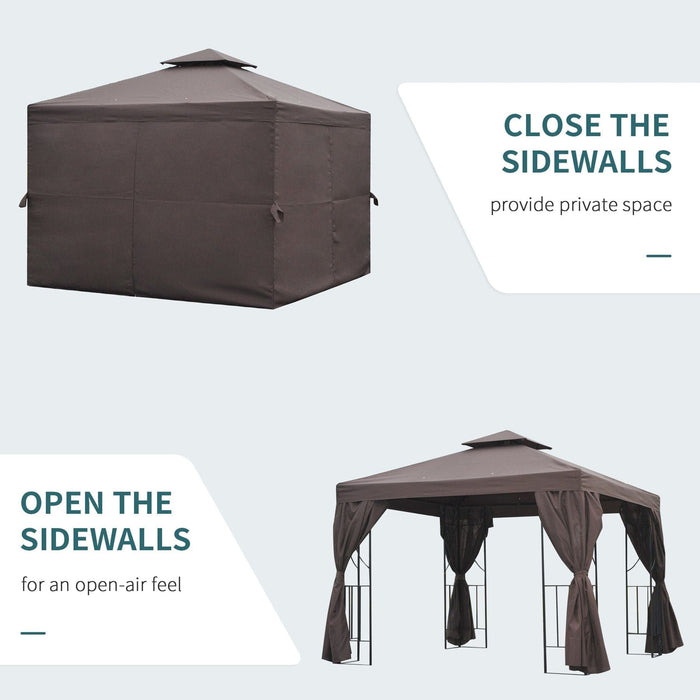 Outsunny 3x3m Brown Metal Garden Gazebo with Sidewalls - Green4Life