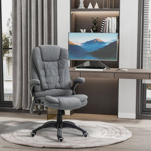 Vinsetto Recliner Office Chair with Six Massage Heating Points, Linen-Feel Upholstery - Grey - Green4Life