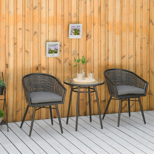 Outsunny Bistro Bliss - 2-Seater Rattan Bistro Set with Round Table - Grey/Black - Green4Life