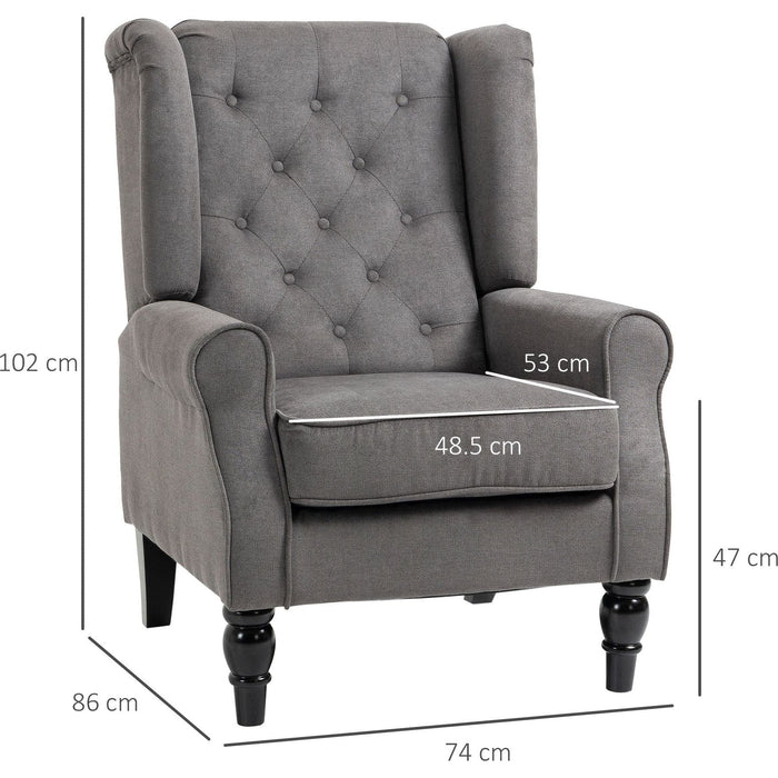 Retro Accent Chair with Button Tufted Design & Wooden Frame - Dark Grey - Green4Life