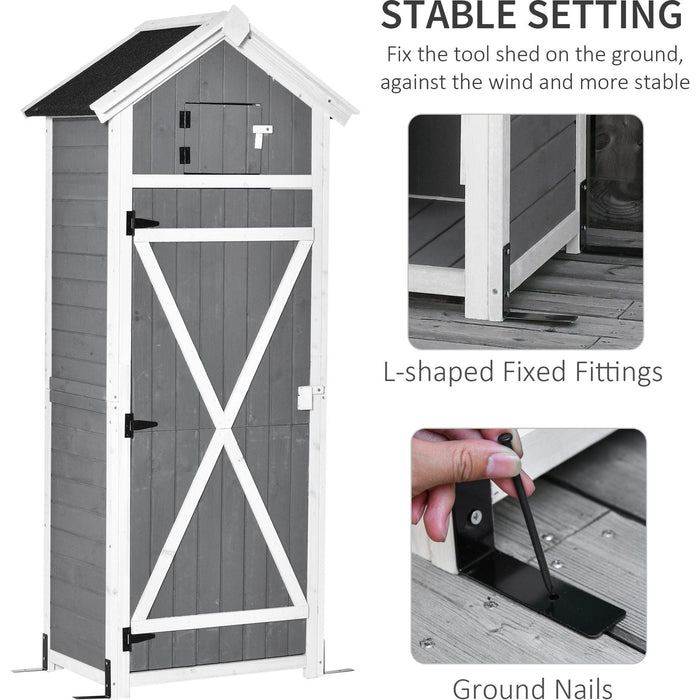 Outsunny Wooden Lockable Storage Shed with Workstation - Grey - Green4Life