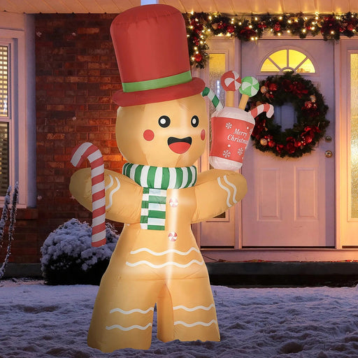 7.5FT Inflatable Gingerbread Man with Candy Cane and LED Lights - Green4Life