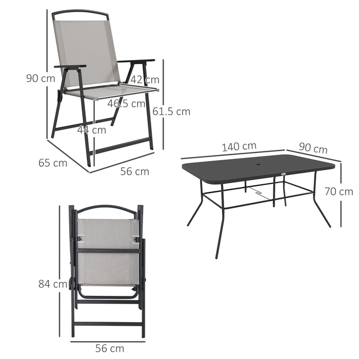 6-Seater Garden Dining Set with Parasol and Folding Chairs - Grey - Outsunny