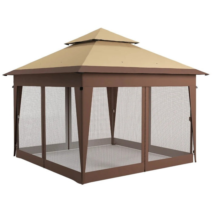 10 x 10 ft (3 x 3m) Gazebo with Protective Mosquito Netting - with Carry Bag and Sandbags - Khaki - Outsunny