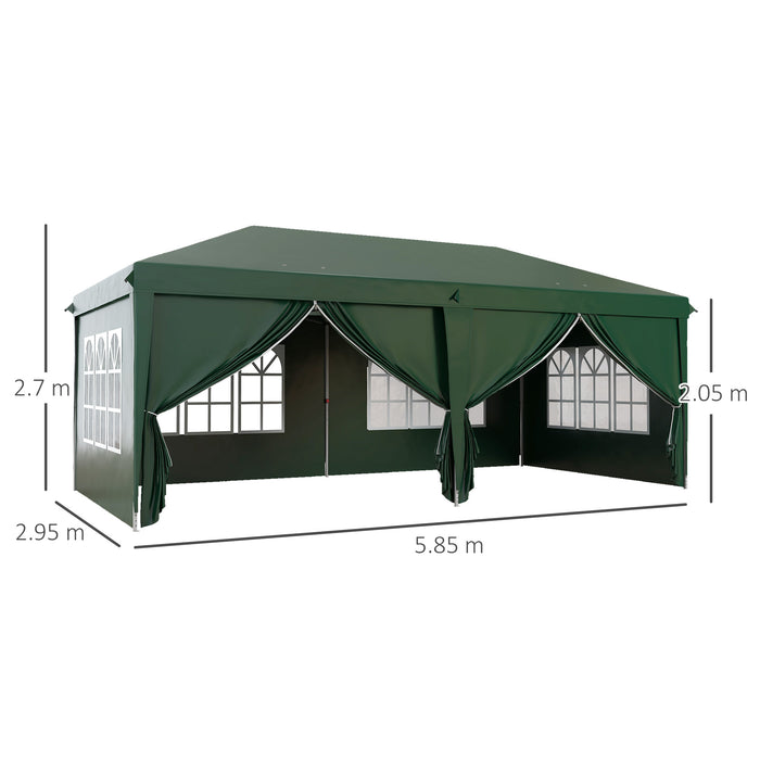 19 x 10 ft (3 x 6m) Elegant Garden Gazebo - Waterproof Canopy with Sidewalls & Windows - Green - Outsunny