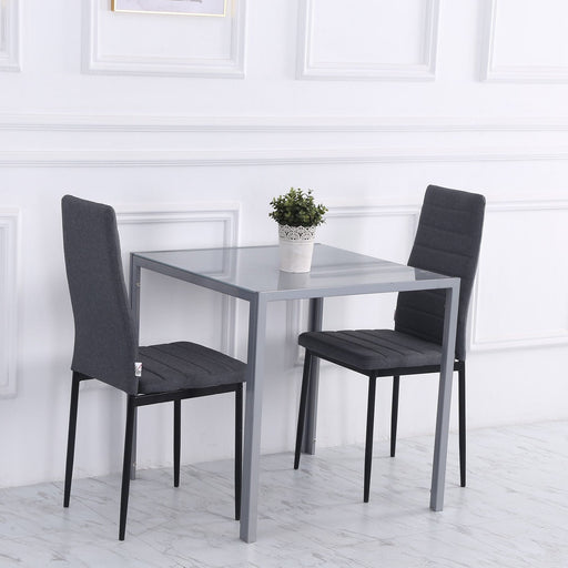 Square Dining Table for 2-4 People with Glass Top & Metal Legs - Grey (Chairs not included) - Green4Life