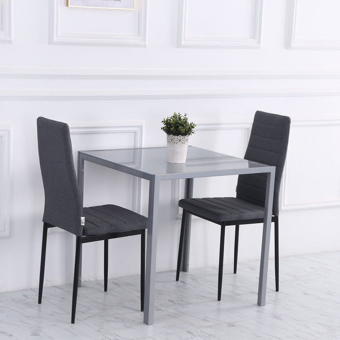 Square Dining Table for 2-4 People with Glass Top & Metal Legs - Grey (Chairs not included) - Green4Life