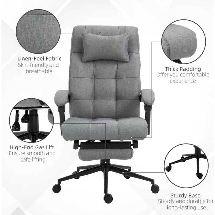 Vinsetto Office Chair with Footrest and Removable Pillow, Linen-Feel Upolstery - Light Grey - Green4Life