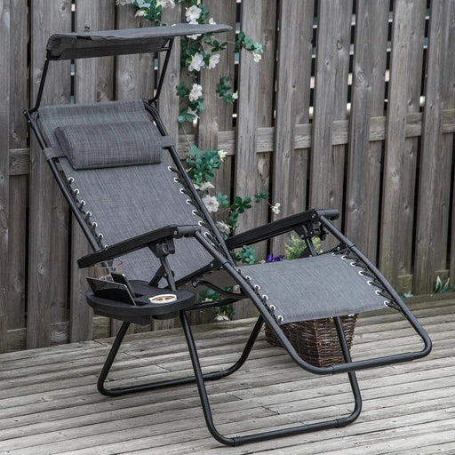 Slate Grey Sun Lounger Chair with Canopy - Outsunny - Green4Life