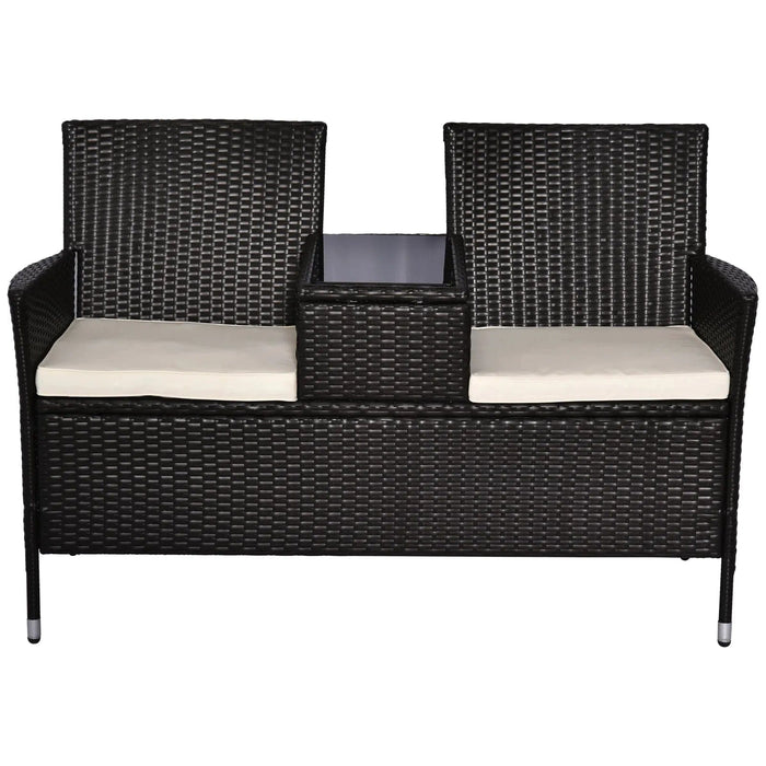 Rattan Wicker 2-Seater with Integrated Table - Dark Brown - Outsunny - Green4Life