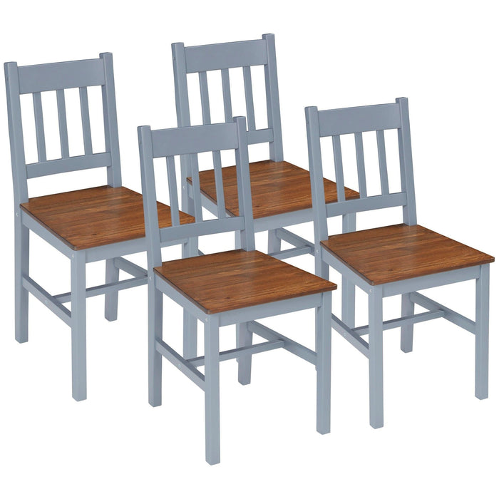 HOMCOM Set of 4 Pine Wood Dining Chairs - Grey & Brown - Green4Life