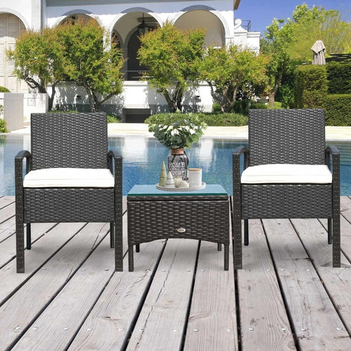 Outsunny Steel Serenity - 2-Seater Rattan Bistro Set with Table - Brown - Green4Life