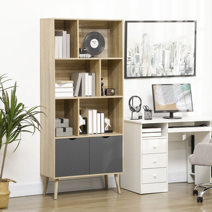 Modern Freestanding Bookcase with 6 Open Shelves & Bottom Cabinet - Natural/Dark Grey - Green4Life