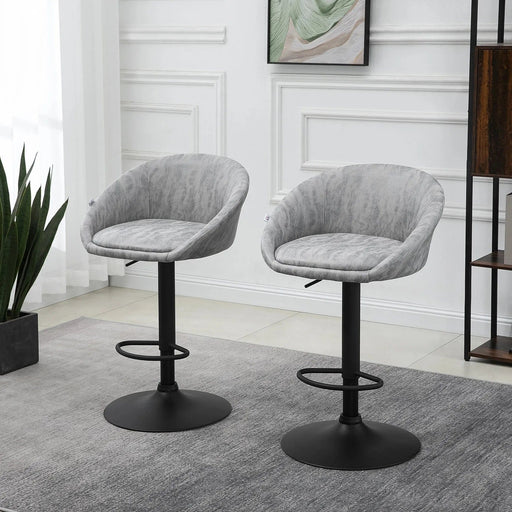 Set of 2 Modern Swivel Bar Stools with PU Leather Upholstery, Footrest, Armrests, and Back - Light Grey - Green4Life