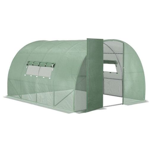 Outsunny 4 x 3 x 2 m Walk-In Polytunnel Greenhouse with Steel Frame and Mesh Windows - Green - Green4Life