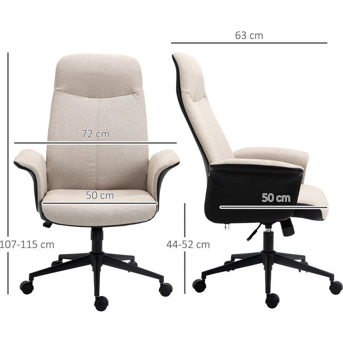 Vinsetto High Back Office Chair, Linen Fabric Upholstery & Adjustable Seat Height - Beige/Black - Green4Life