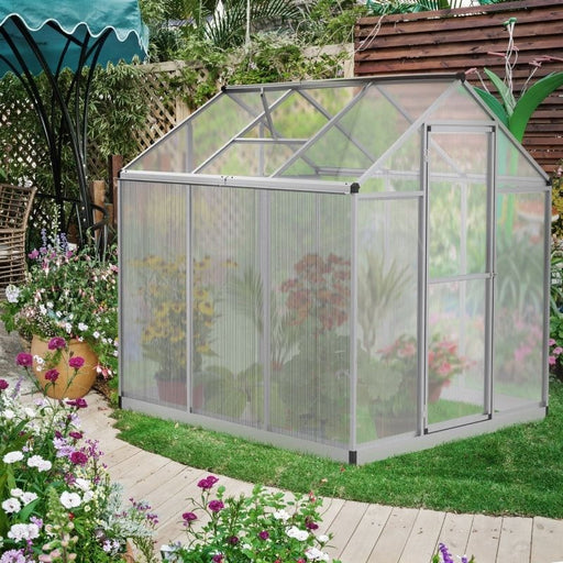 Outsunny 6x6ft Polycarbonate Greenhouse with Aluminium Frame - Silver Frame - Green4Life